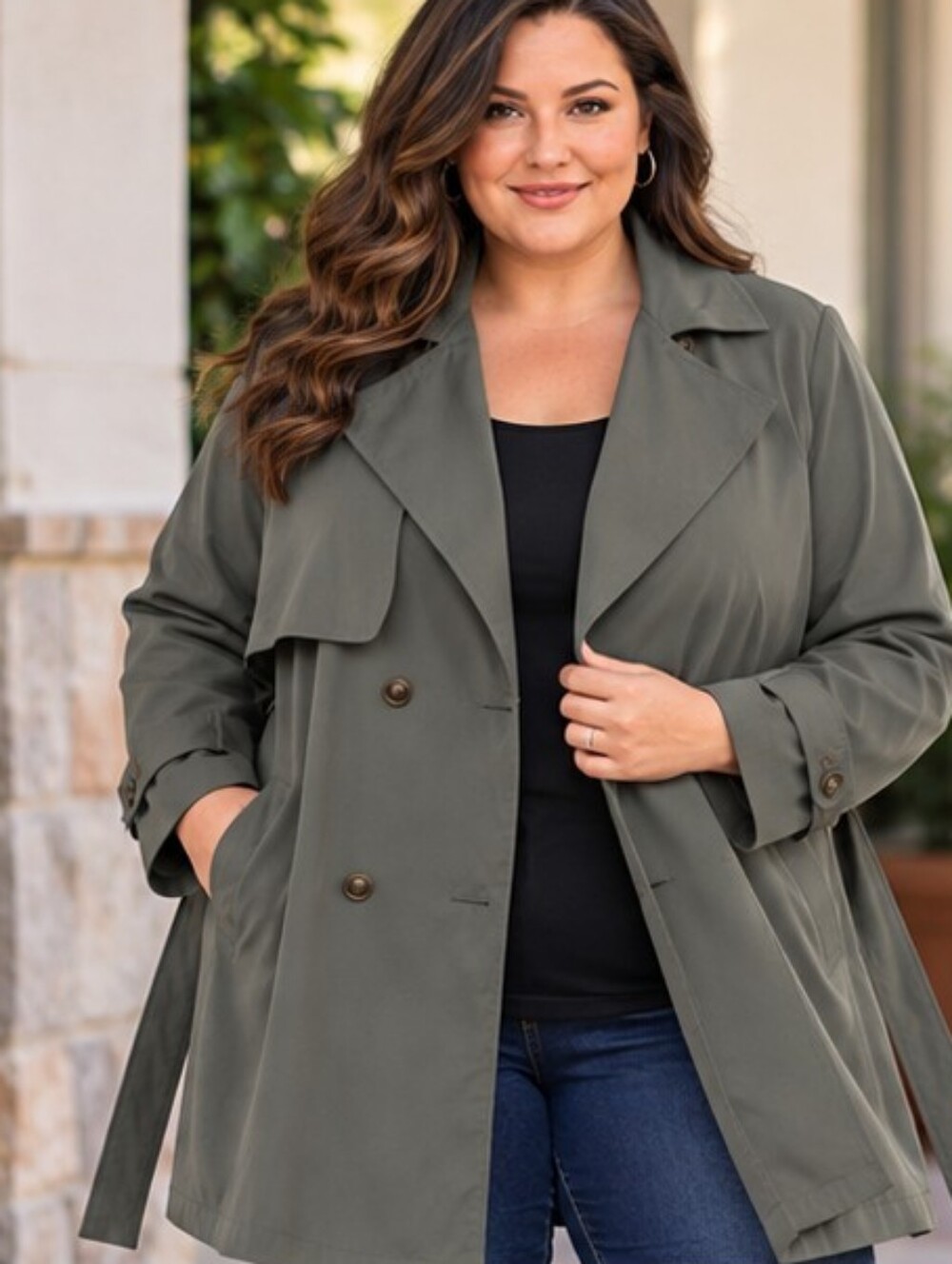 Jacqueline Ferrar | Smokey Olive Belted Double Breasted Trench Coat - 24W